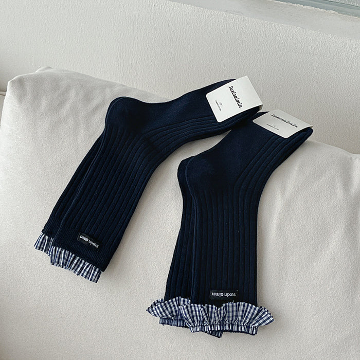 Wholesale Pile socks, butterfly knot socks, mid tube socks, checkered cotton socks