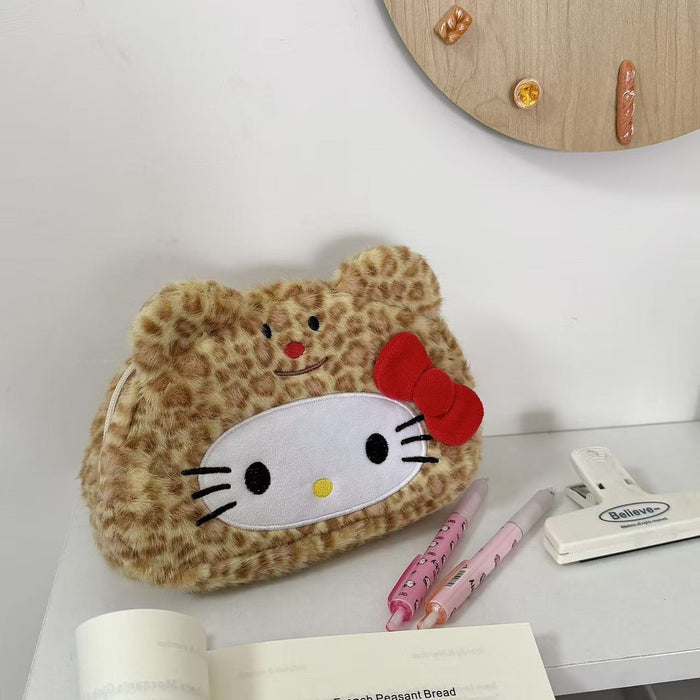 Wholesale Leopard Print Cat Plush Pencil Bags