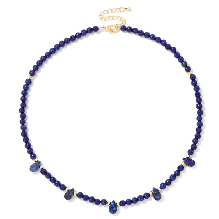 Wholesale 4mm stone round bead clavicle chain necklace with amethyst and turquoise