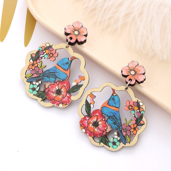 Wholesale nut Tree Flower Bird Hollow Earrings Love Earrings Personalized