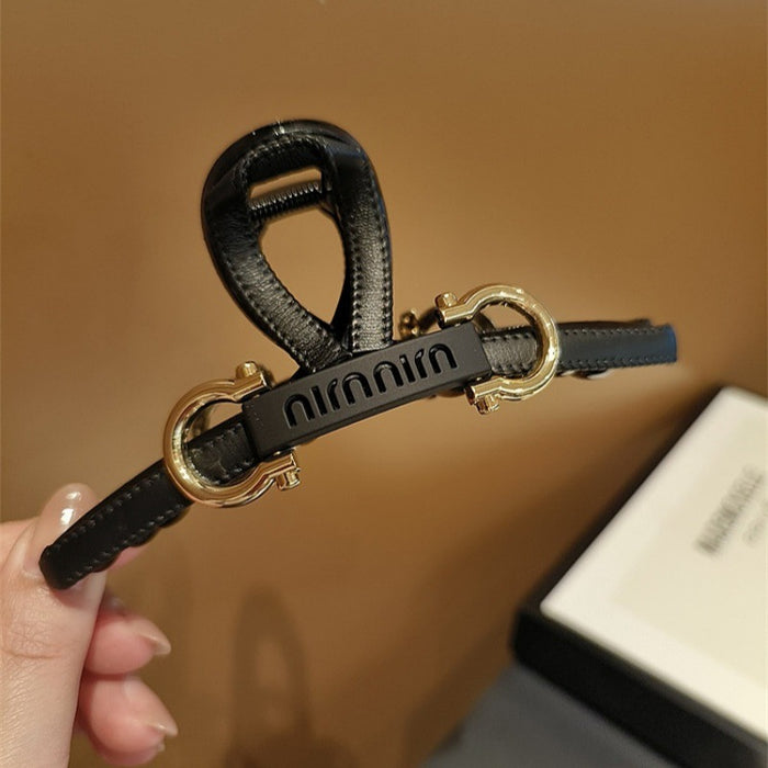 Wholesale Temperament leather high-end grip clip large shark clip new hair clip light luxury fashion back of the head plate hair clip