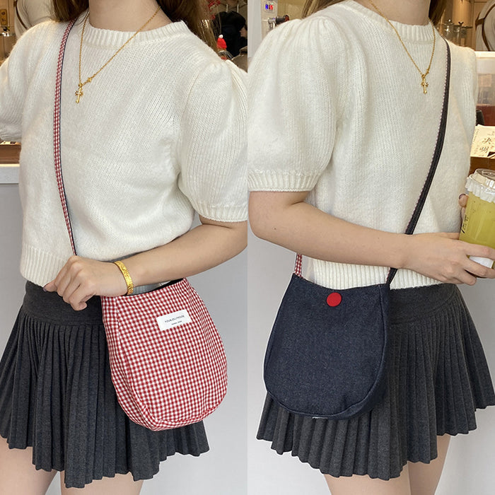 Wholesale Fashionable plaid double-sided back mobile phone crossbody bag, portable large capacity shoulder bag