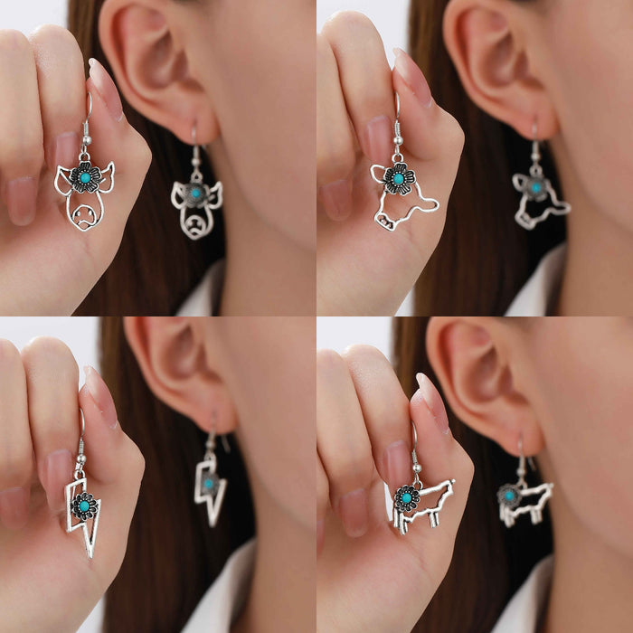 Wholesale Retro Bohemian Turquoise Hollow Earrings