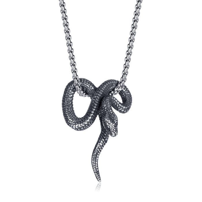 Wholesale European and American retro creative design snake shaped stainless steel personalized pendant necklace