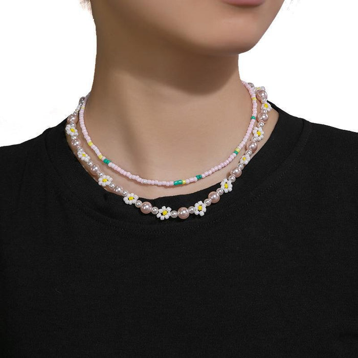 Wholesale Dopamine Colorful Stone Smiley Necklace Colorful Beaded Flower Sweet Cool Style Clavicle Chain Candy Love Pendant Female