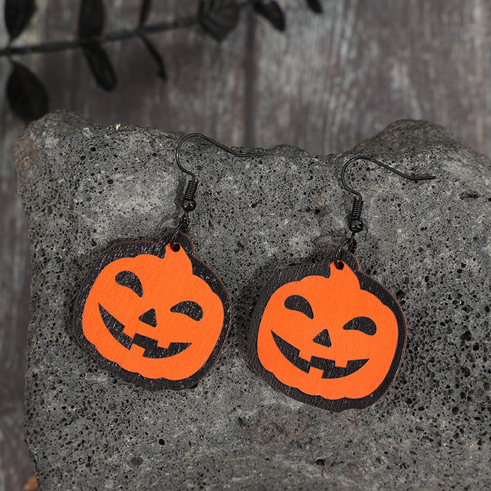 Wholesale  printed pumpkin ghost earrings fashionable wooden dark style earrings
