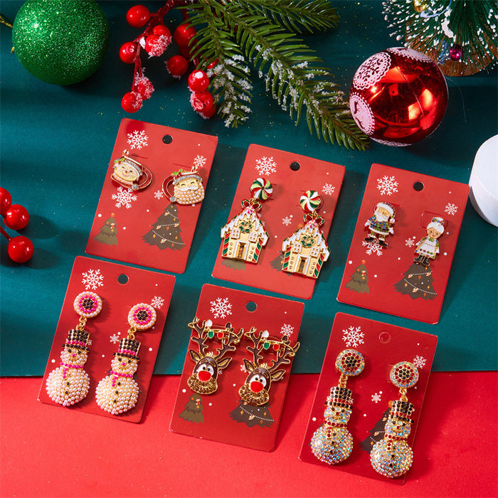 Wholesale Christmas Snowman Snowflake Earrings Red Beaded Design Holiday Fashion Accessory