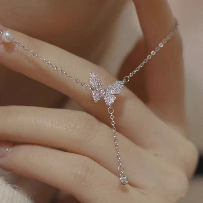 Wholesale Full Diamond Butterfly Tassel Necklace Women's Collarbone Chain Necklace Jewelry