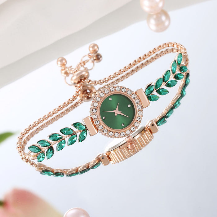 Wholesale Green Leaf Fine Strap Diamond Set Round Adjustable Watch JDC-WH-Tair002