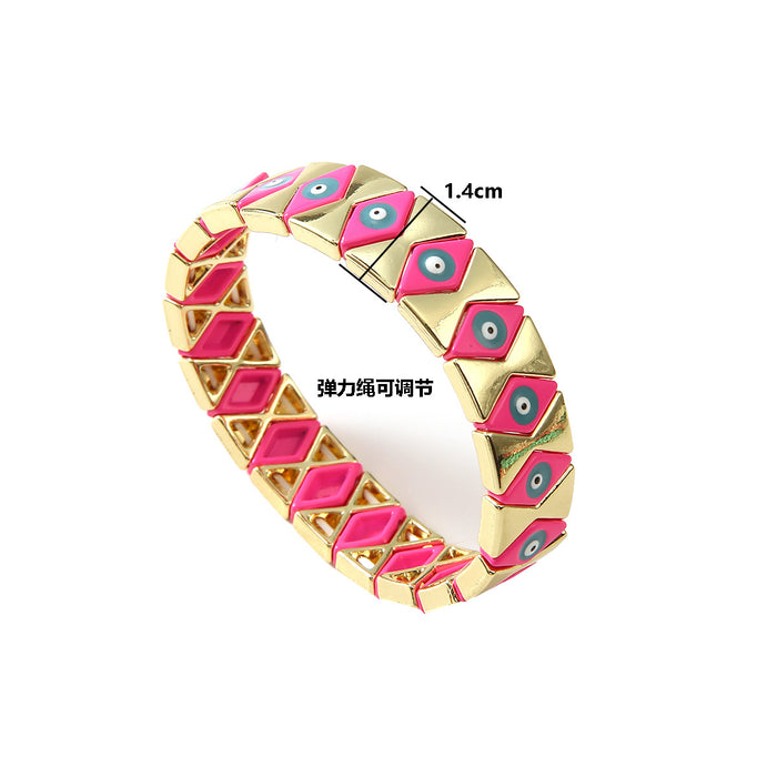 Wholesale Classic Drip Oil Stainless Steel Devil's Eye Bracelet with Adjustable Elastic Rope