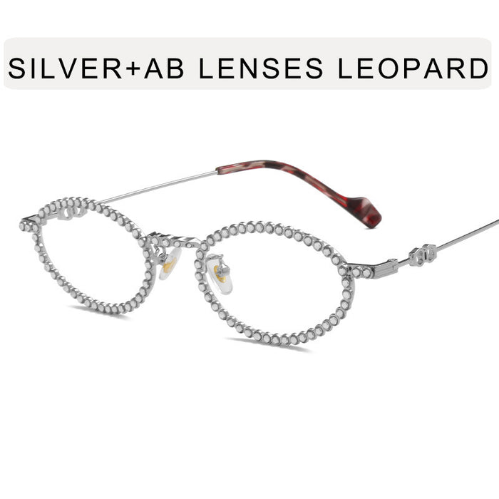 Wholesale Full diamond oval frame sunglasses for high-end photography, diamond studded sunglasses