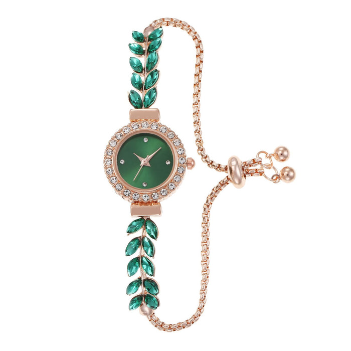 Wholesale Green Leaf Fine Strap Diamond Set Round Adjustable Watch JDC-WH-Tair002