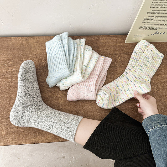 Wholesale Winter Thick Warm Wool Socks with Colorful Ideas, Versatile Mid Barrel Stacking Socks