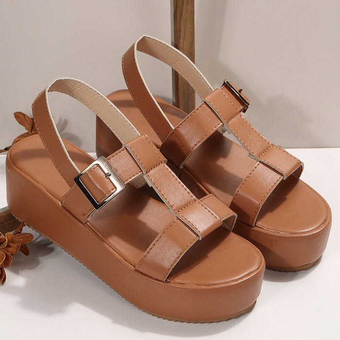 Wholesale Summer Round Toe PU Simple Wedge Sandals JDC-SD-WeiZ002