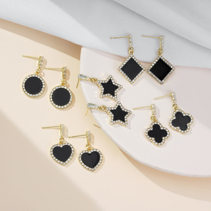 Wholesale Love Black Drop Oil Diamond Square Earrings