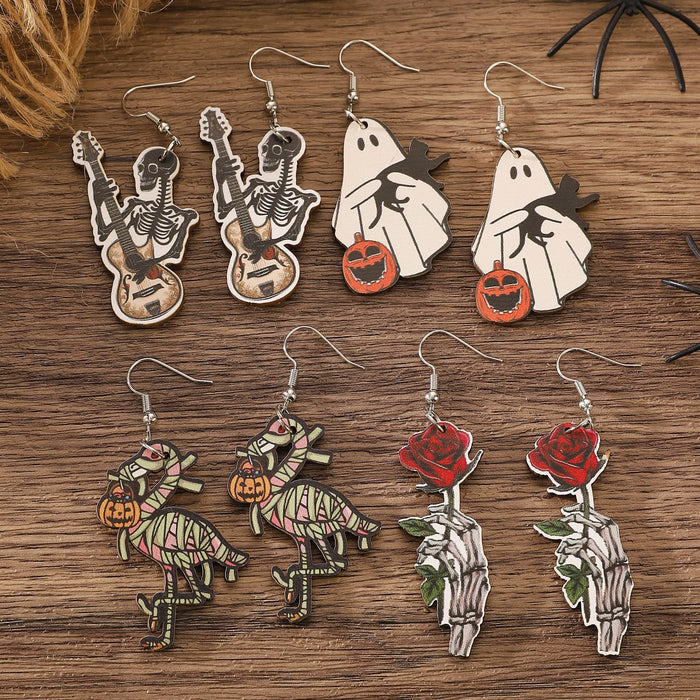 Wholesale  Gothic Skull Flamingo Pumpkin Ghost Pendant Wooden Holiday Earrings