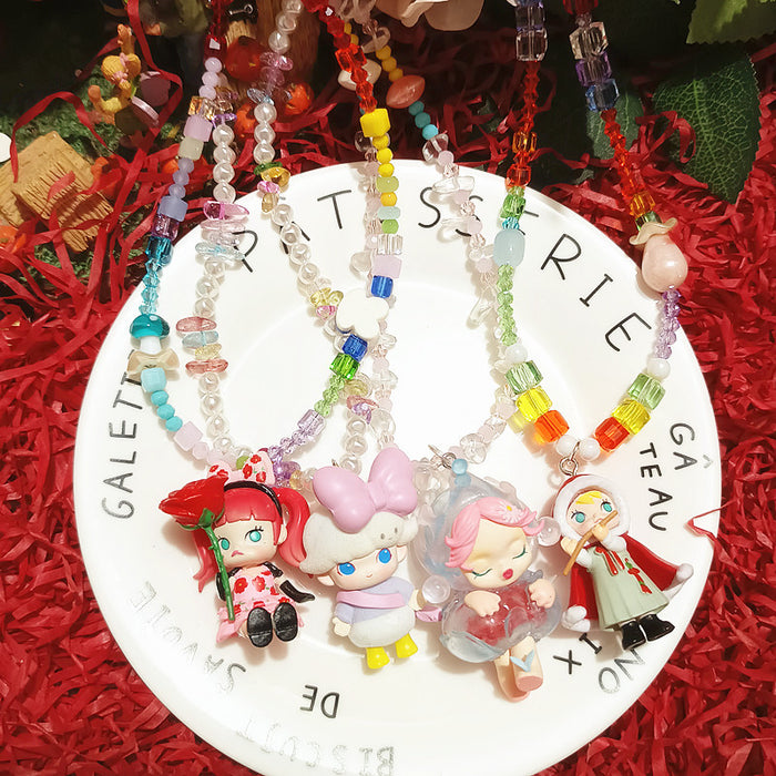 Wholesale Crystal Beaded Red Hat Fairy Cute Short Necklace for Women