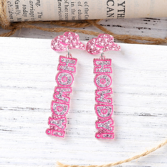 Wholesale Western style cowboy hat pink sequin acrylic pendant earrings personalized earrings