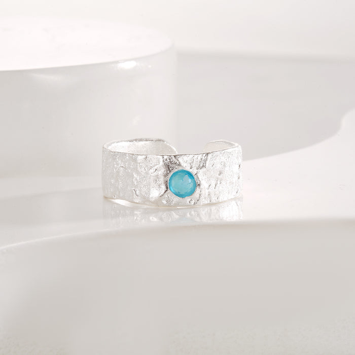 Wholesale New Light Luxury Sapphire Brushed Open End Women's Ring, Personalized, Fashionable, Exquisite, Unique, Versatile, and High End