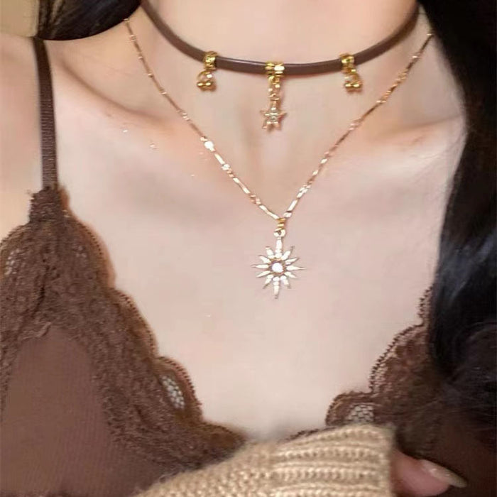 Wholesale Vintage Sunflower Star Pendant Necklace Women Necklace  Chain Chain