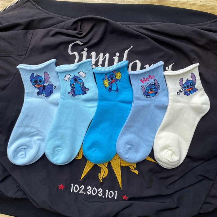 Wholesale Mid length socks for children and couples, versatile rolled edge short socks