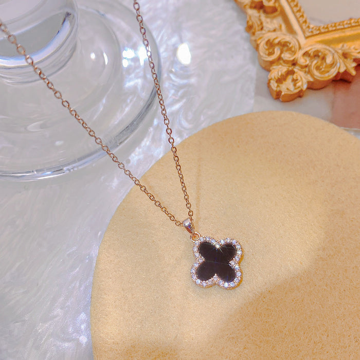 Wholesale Titanium Steel Diamond Four-leaf Clover Pendant Necklace JDC-NE-QingYan002