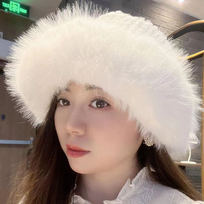 Wholesale Women's Winter Trendy Fleece-lined Warm Fisherman's Hat Raccoon Fur Ear Protection Small Pumpkin-shaped Hat Autumn/winter