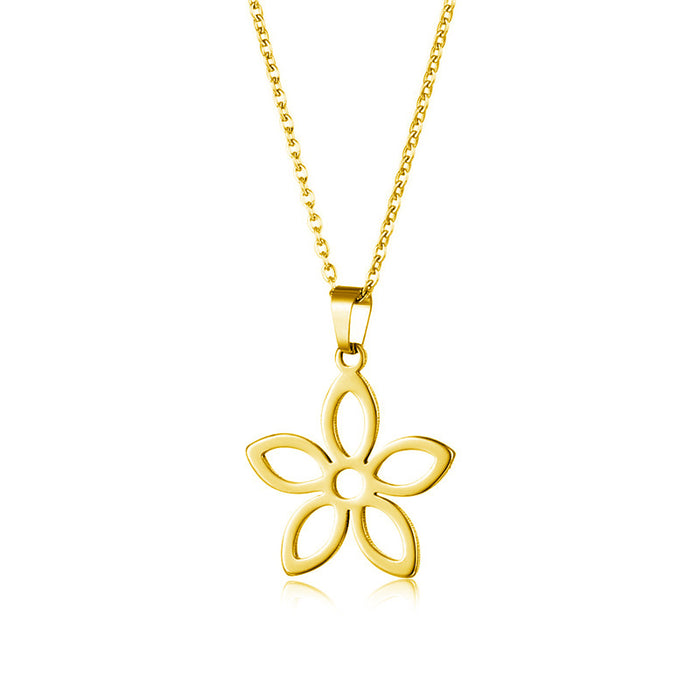 Wholesale New minimalist smooth short necklace, collarbone chain, stainless steel hollow flower pendant, fashionable accessory