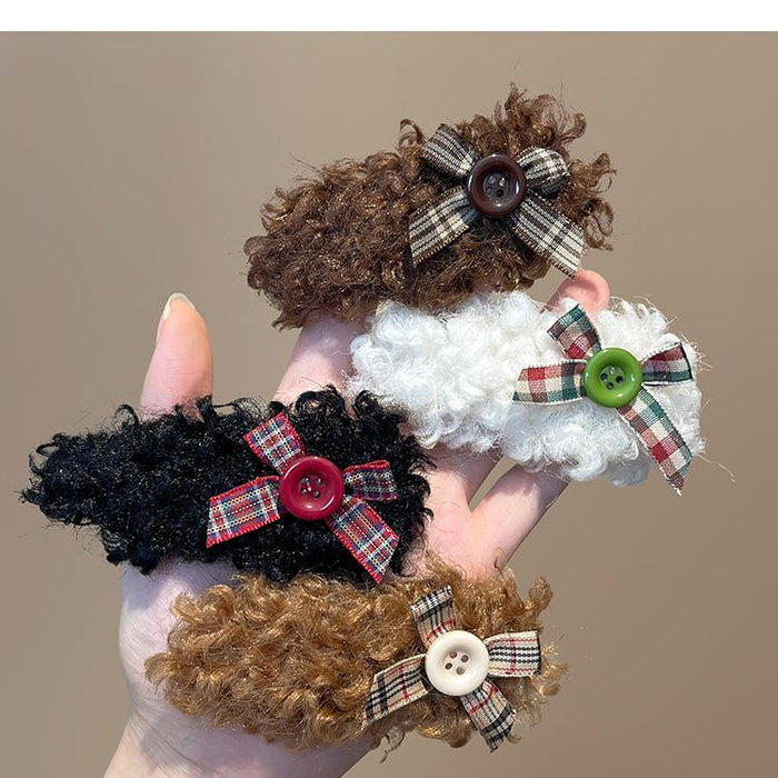 Wholesale Plush bow button hair clip