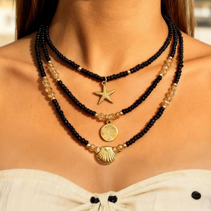 Wholesale Bohemian Starfish Shell Pendant Necklace Faux Pearl Ocean Series Beach Vacation Style