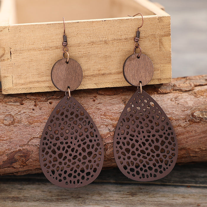Wholesale Vintage hollowed out spider web spliced wood veneer earrings and earrings