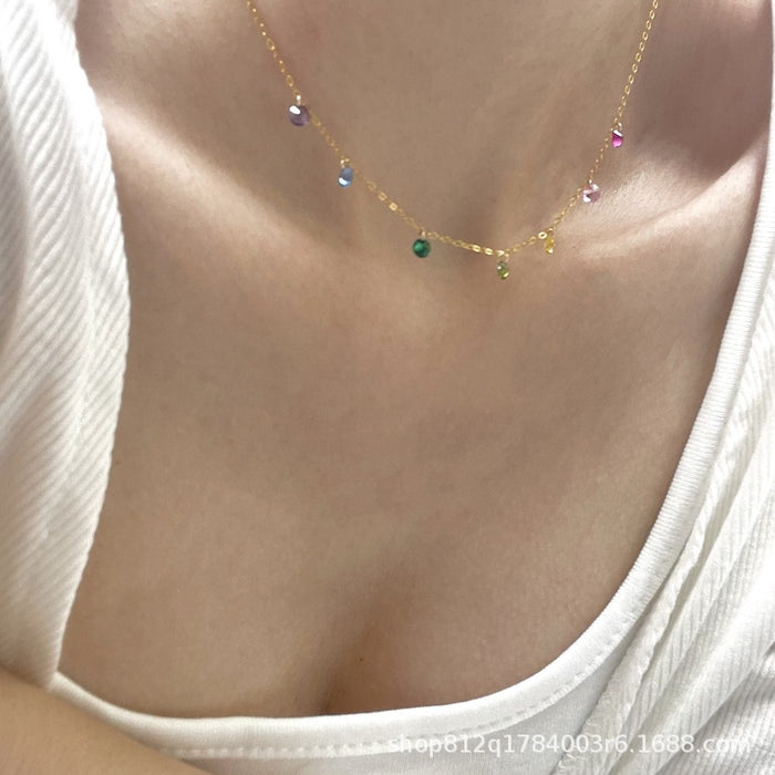 Wholesale Clavicle Chain Gold Versatile Light Luxury Rainbow Zircon