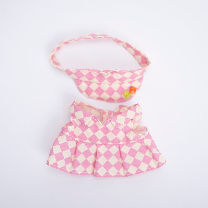 Wholesale Pendant Doll Clothes Checkboard Tennis Clothes suit Suspenders Skirt