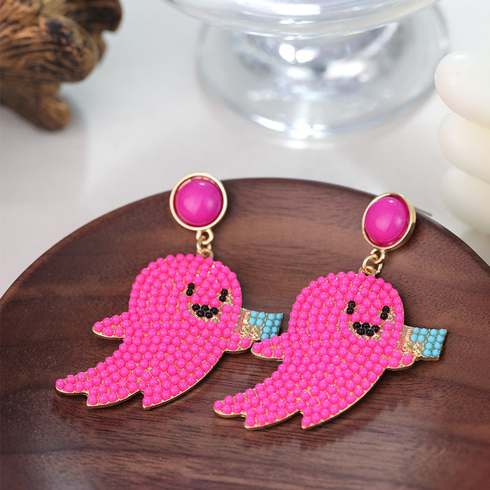 Wholesale Halloween Cartoon Ghost Little Devil Rice Beads Alloy Earrings JDC-ES-Rulong006