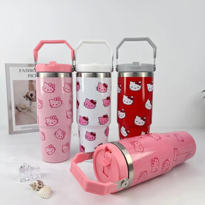 Wholesale Double-layer stainless steel vacuum insulation cold handle cup cartoon ice cup