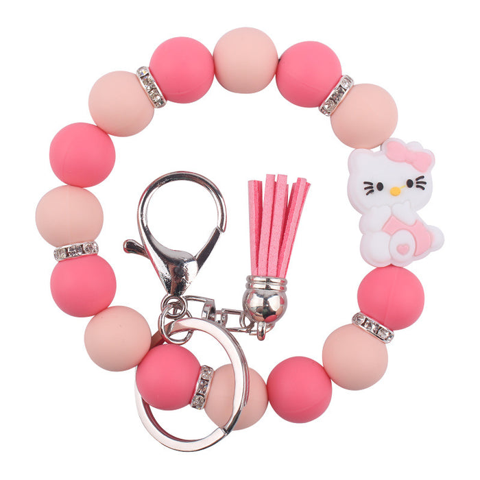 Wholesale Cartoon Silicone Beaded Wrist Keychain JDC-KC-GuangTian037