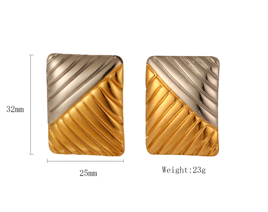 Wholesale Individually exaggerated temperament, stainless steel gold and silver dual color earrings, square diagonal earrings wholesale
