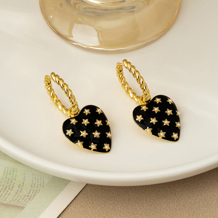Wholesale 3D vintage black heart-shaped pearl earrings