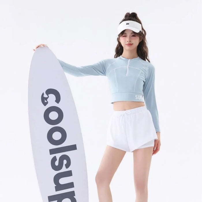 Wholesale New Long Sleeve Sunscreen Split Flat Corner Two Piece Sports Split Swimsuit