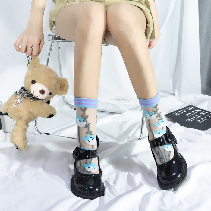 Wholesale Women's socks with mid tube design, cotton socks, breathable ice stockings