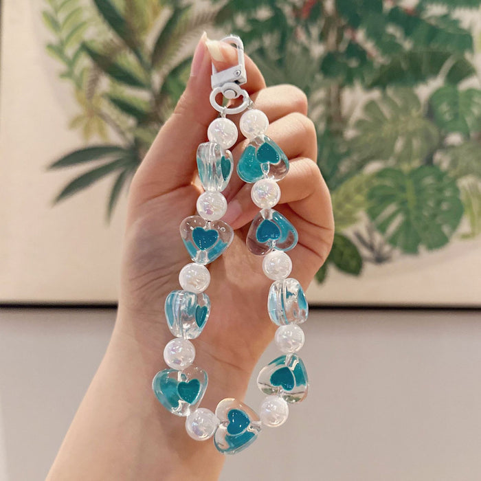 Wholesale Handmade bead bracelet keychain pendant acrylic heart car keychain pendant accessories