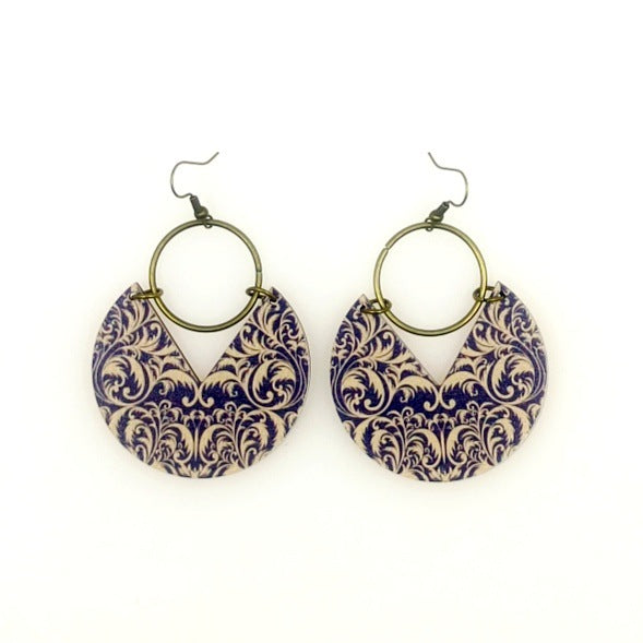 Wholesale Wood Printed Bohemian Stripe Stitching Earrings JDC-ES-Yinxue004