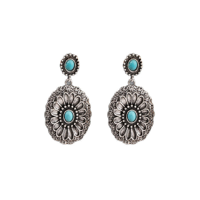 Wholesale Turquoise Flower Pendant Bohemian Ethnic Style Earrings