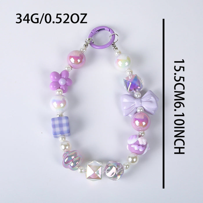 Wholesale  Macaron Creative Beaded Key Chain Mobile Phone Chain Pendant Mobile Phone Hanging Chain