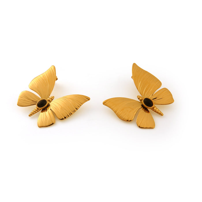 Wholesale Original Design: Stainless Steel Dragonfly Earrings Set with Natural Stone, Fashionable and Personalized