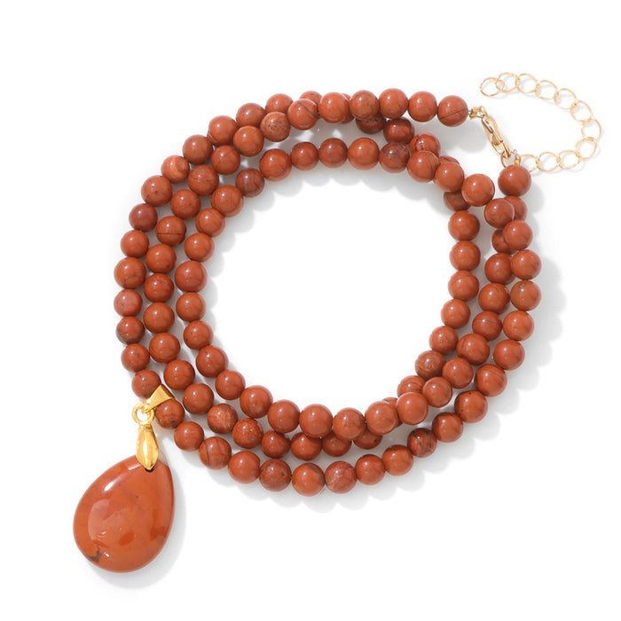 Wholesale 6mm stone bead teardrop pendant long necklace