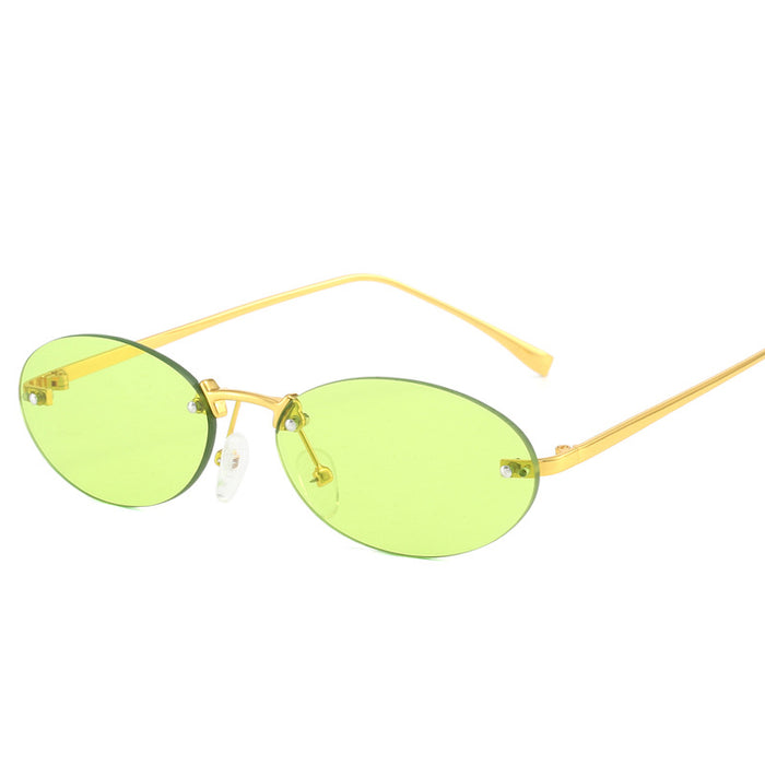 Wholesale Frameless metal oval sunglasses, fashionable and personalized small frame sunglasses