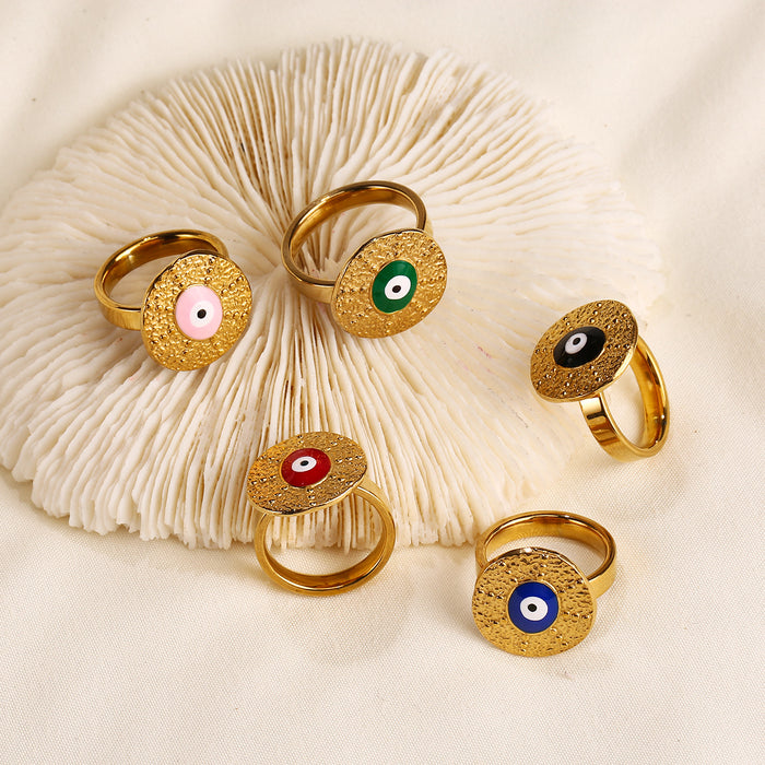 Wholesale Fashionable Retro Stainless Steel Drip Oil Ring Devil's Eye Hybrid Ring