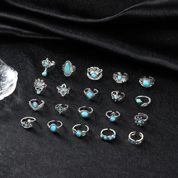 Wholesale Retro Bohemian Turquoise Opening 20-Piece Set Ring