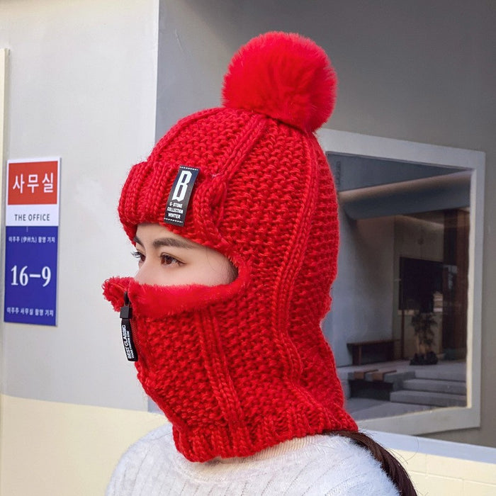 Wholesale Winter Women's Knitted Velvet Pullover Ear Protection Hat Zipper Scarf Fashionhat JDC-FH-JW001